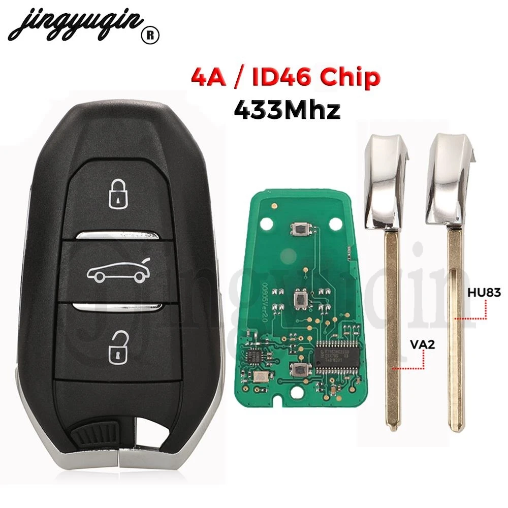 jingyuqin Keyless Go Car Remote Key 434Mhz ID46 Hitag2 4A Hitag-AES For Citroen C4 C4L DS4 DS5 Peugeot 308 408 508 5008 HU83/VA2