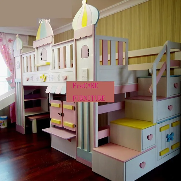 High-end multifunctional children's cartoon boy and daughter room Korean style solid wood customization children bed