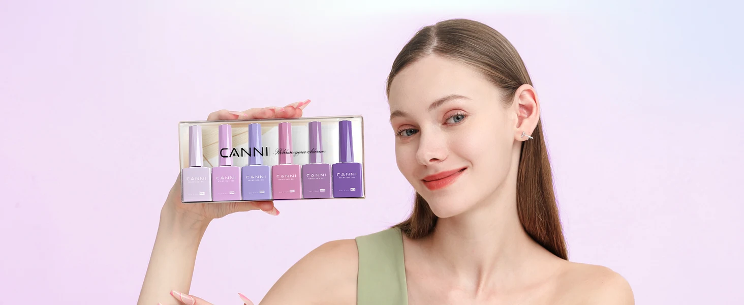 Verbessertes HEMA FREE CANNI Nagelgel-Nagellack-Set, hellviolette Kollektion, geleerosa, natürliches französisches Nageldesign, Soak Off UV-LED-Nägel – Detail 5