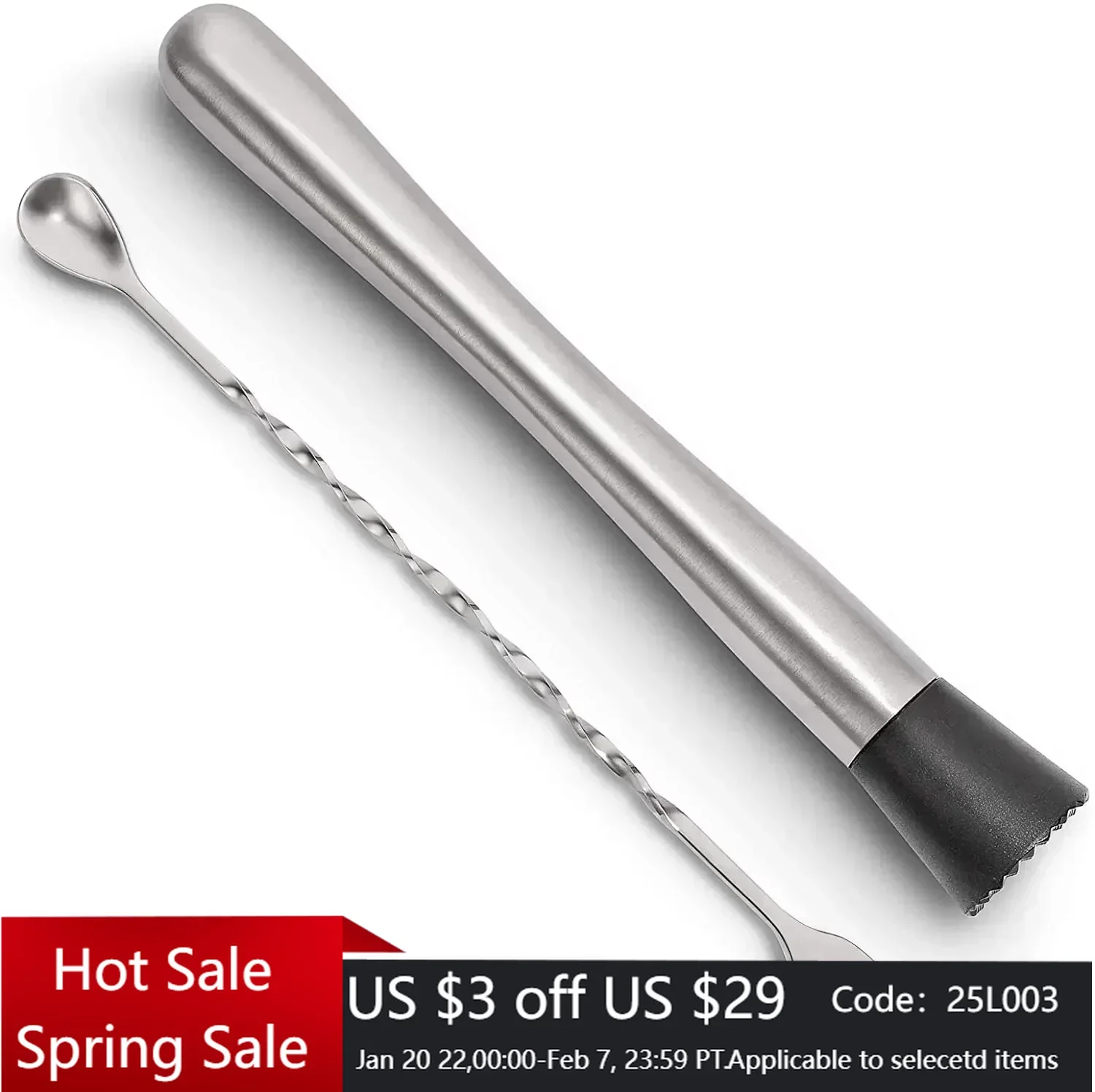 Stainless Steel Cocktail Muddler and Mixing Spoon Home Bar Tool Set - Create Delicious Mojitos and Other Fruit Based Drinks