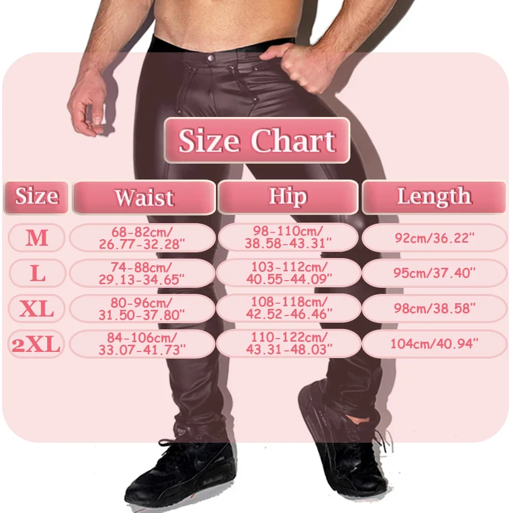 Men Sexy Skinny Leather Legging Trousers Fashion Comfortable Stretch Leather Long Pant Streetwear Slim Fit Faux Leather Trouser