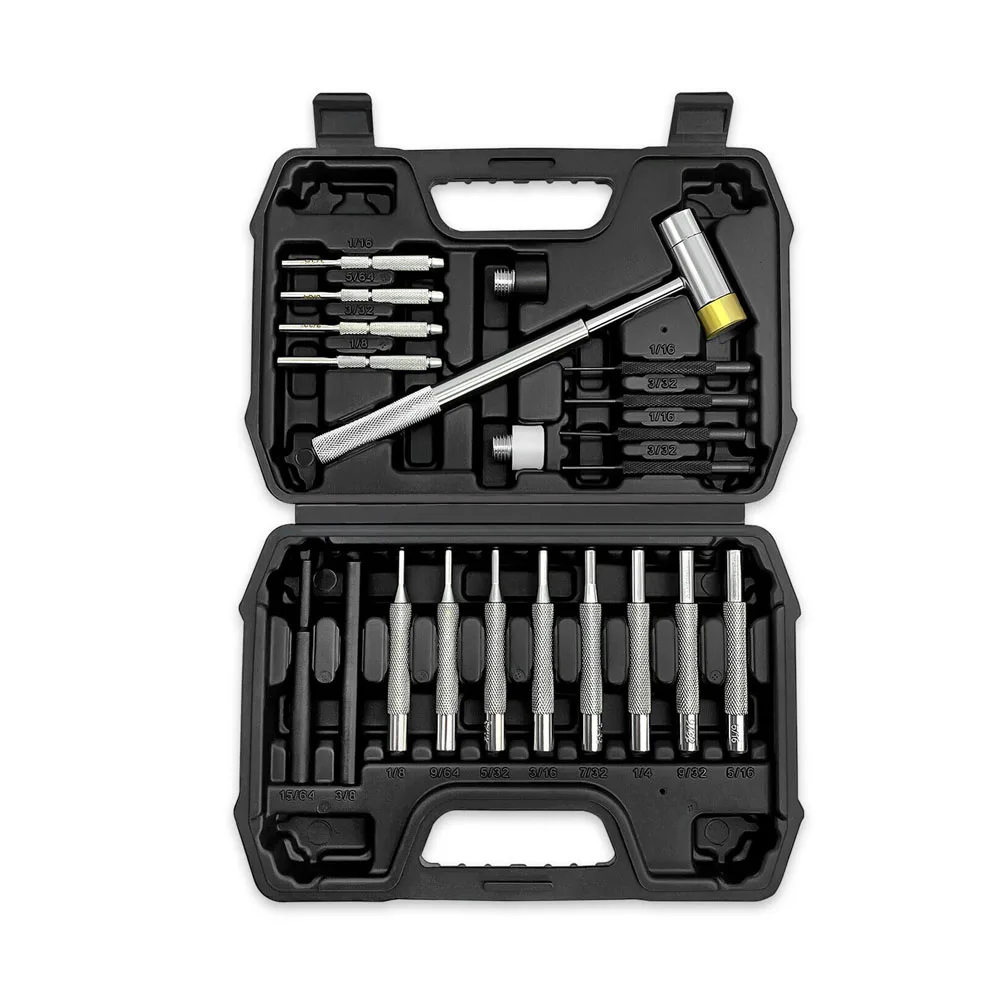 22PCS Roll Pin Punch Set Double-Faced Hammer Gunsmithing Repair Portable Durable Hand Tool Double-Faced Hammer with Black Case