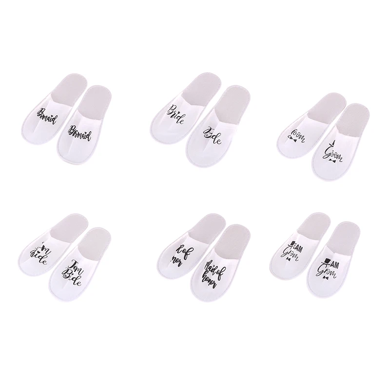 A Pair Bridal Slippers Bachelorette Wedding Pajama Party Supplies Bridesmaid Disposable English Letter Slippers Gifts