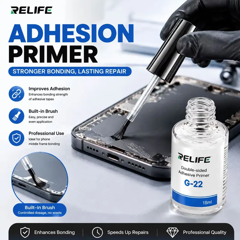 RELIFE G-22 18ml Double Sided Adhesive Primer Built In Brush Adhesion Promoter for Phone Frame Glass Repair