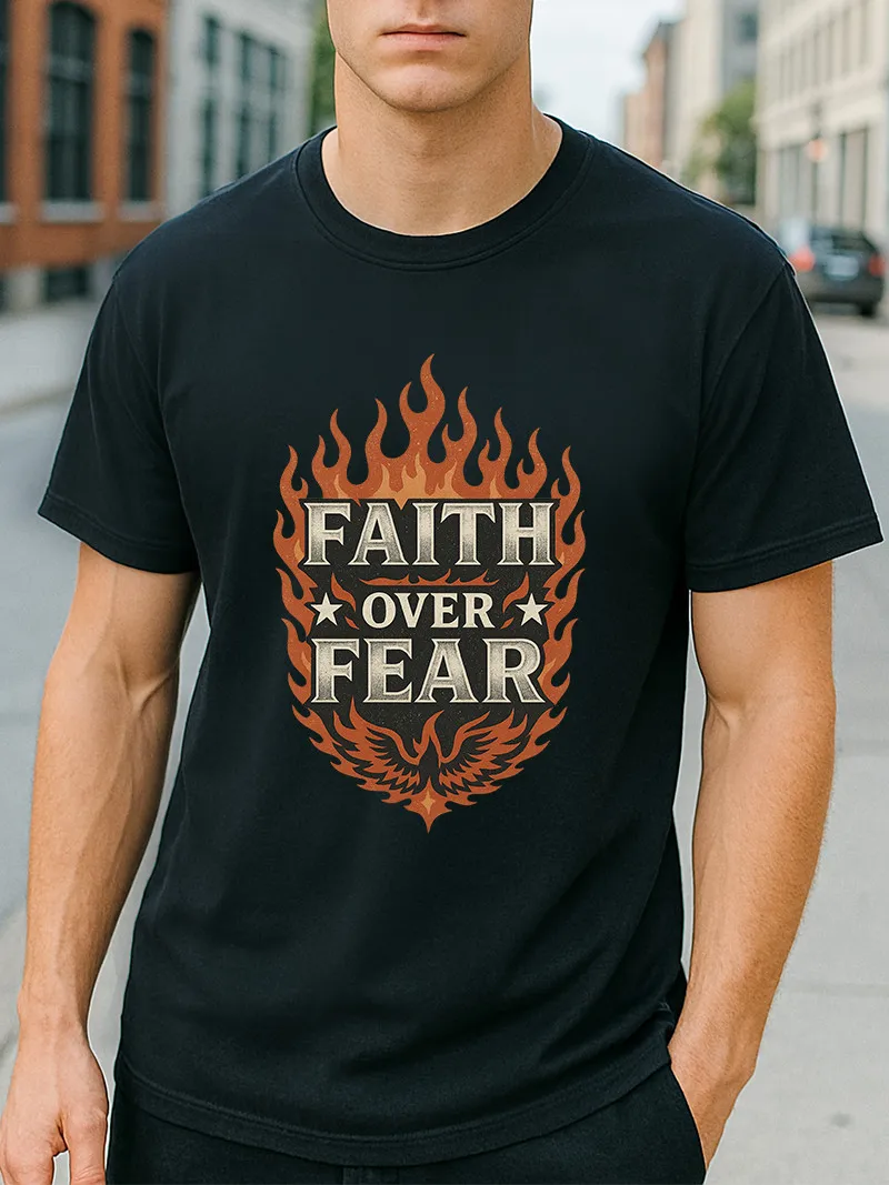 

Футболка Faith Over Fear Flame, религиозная футболка с рисунком христианского Феникса и огня
