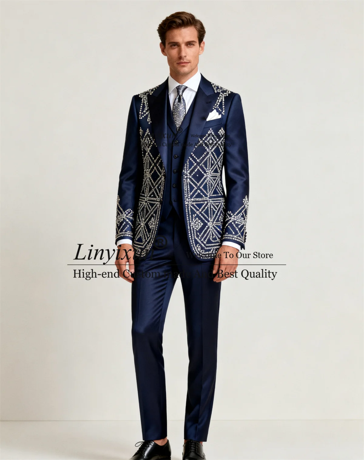 

Высококачественные мужские костюмы со стразами, облегающие красивые костюмы для свадебной вечеринки, мужские костюмы из трех предметов по индивидуальному заказу, мужские пиджаки для выпускного вечера для жениха