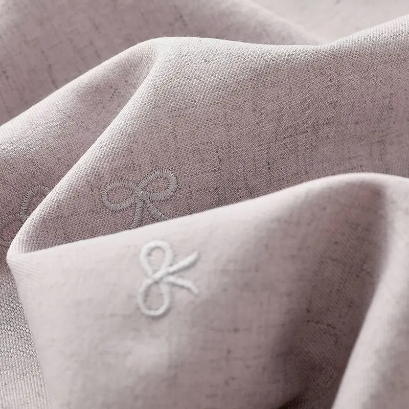 Ins Three-dimensional Cute Bow Embroidery Linen Fabric Shirt Dress Pants Clothing Fabric Drape and Slightly Elastic