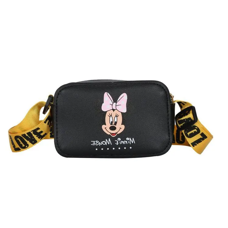 Disney-Bolso pequeño de Mickey para niños, de Color sólido bandolera de un solo hombro, monedero de moda, bolso cuadrado cruzado para niñas, nuevo estilo