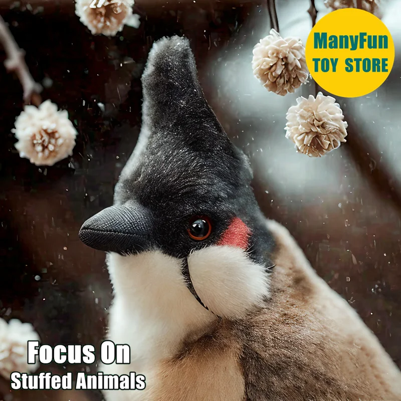 

Realistic Red-Whiskered Bulbul Plush Toy Tit Plushie Lifelike Jambul Stuffed Animal Bird Simulation Doll Gift