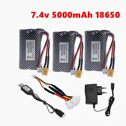 7.4V 5000mAh 18650 Lipo Battery for HUINA 580 1580 1583 1580-005 550 583 582 RC toys Accessory Parts 2s 7.4v Battery XT30 Plug