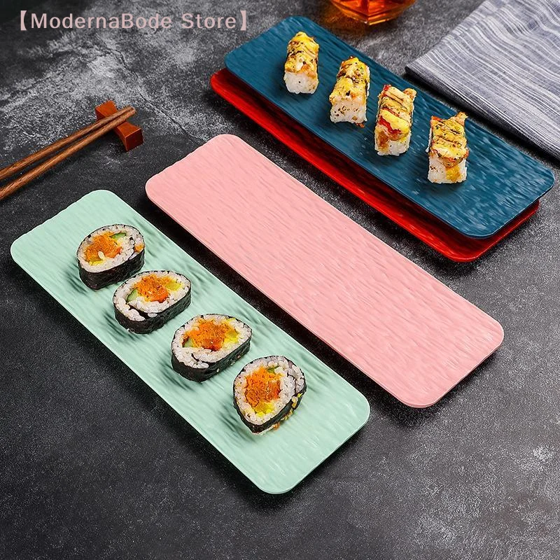 【M】Reusable Melamine Long Sushi Platters Textured Surface Break Resistant For Japanese Restaurant Home Sushi Parties