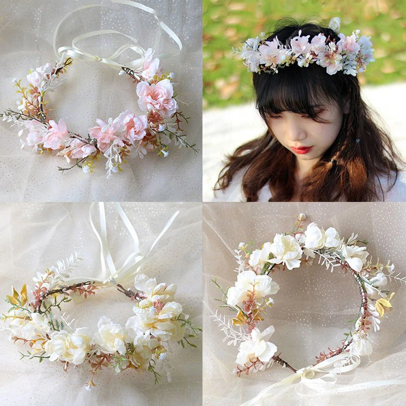 Wedding Bride Elegant Corolla Head Wreath Hair Ornament Headwear Fabric Flower Crown Hair Accessories Headband Flower Hairband