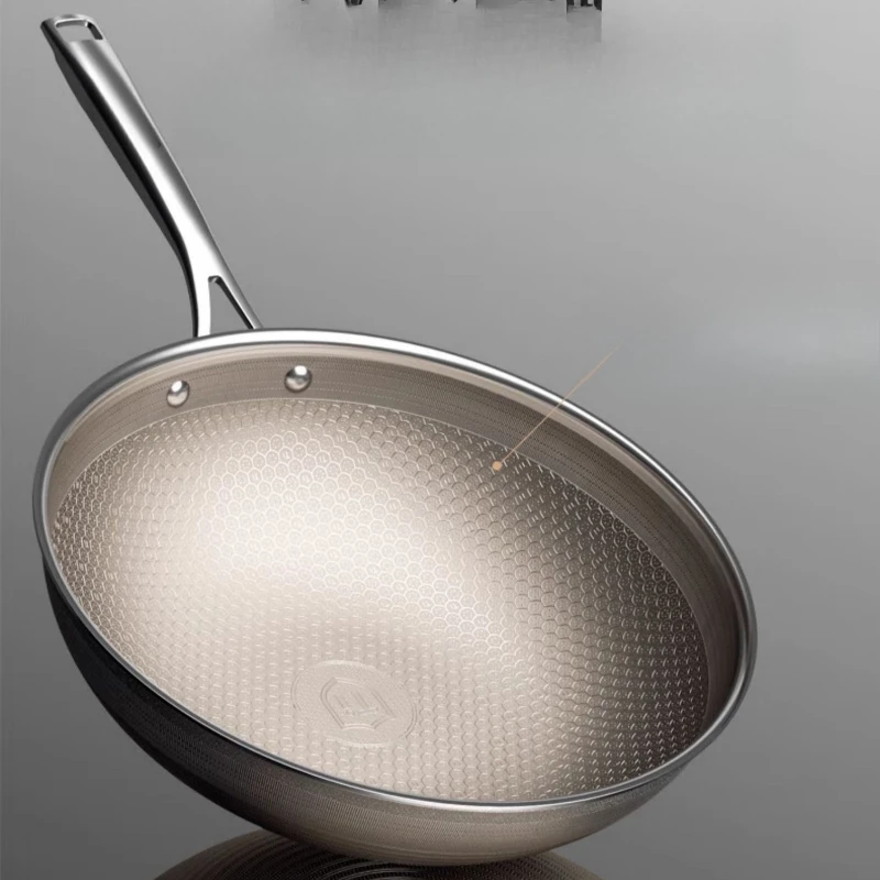 

Wok, household, high titanium, non-stick pan, honeycomb induction cooker, gas special, stainless steel