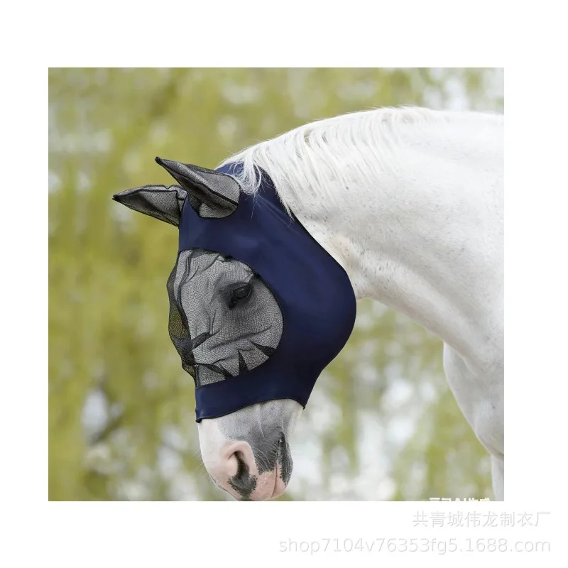 Summer Breathable Horse Fly Mask with Ear Covers Full Face Mesh Net Cover Comfy Anti-inscect Horse Mask for Equestrian Supplies