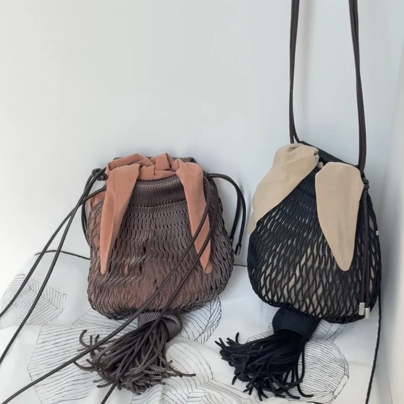 Aligaia Fishing New Niche Design Woven Net Crossbody Bag Hollowed Out Lantern Mesh Bag Versatile Personalized Shoulder Bag