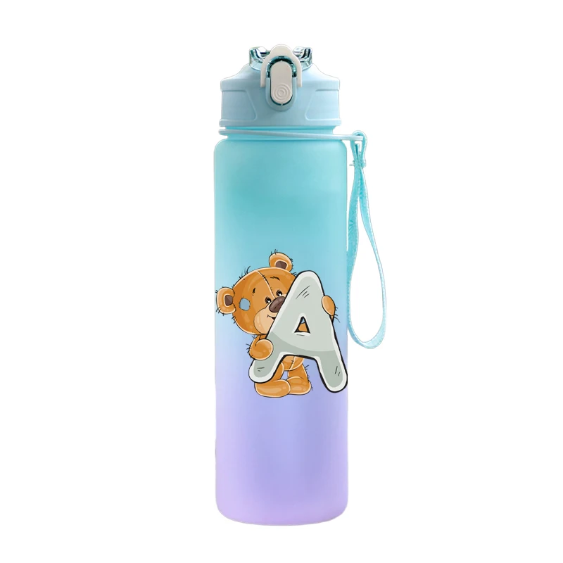 Cartoon 750ml Water Bottle Letter Printed Lovely A-Z Large Capacity Drinking Cup Portable Outdoor Sports Water Cup Children Gift