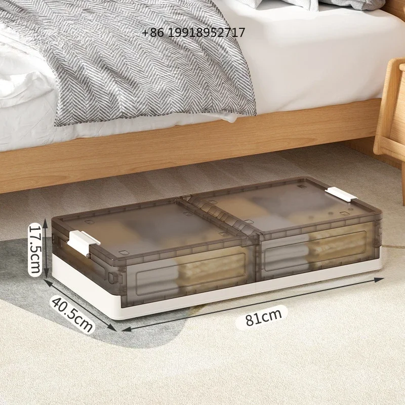 Foldable Underbed Storage Box with Wheels - Dual Opening Plastic Clothes Organizer, Dustproof Wardrobe Space Saver JJ758