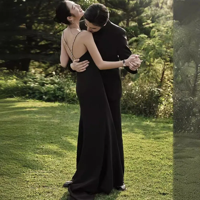 Vestido largo de noche con tirantes para mujer, traje Sexy ajustado de sirena para fiesta y tiro al aire libre, 2024