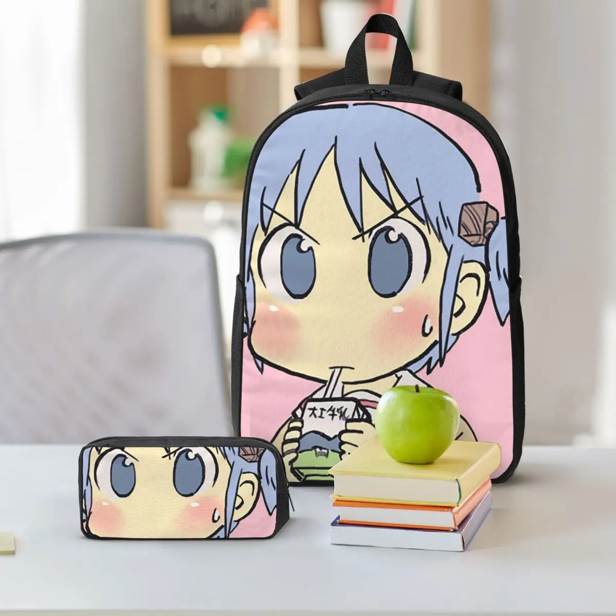 Picture Of Mio Drinking Milk Carton Backpack BookBag School Bag Computer Shoulder Bags 3ps Insulated Lunch Bag Pencil Case