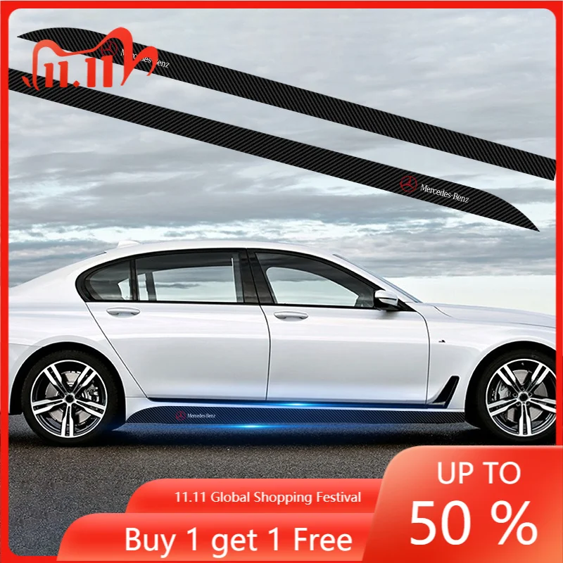 

2pcs Carbon Car Door Side Skirt Sill Stripe 3D Sticker Decals Styling For Mercedes Benz GLE GLC A B C E Class W176 W246 W205