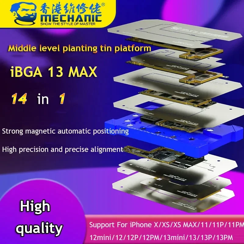 

Mechanic iBGA 13 Max 14 in 1 BGA Reballing Stencil Platform For iPhone X-14 pro max Motherboard Middle Rework Tin Mesh Template