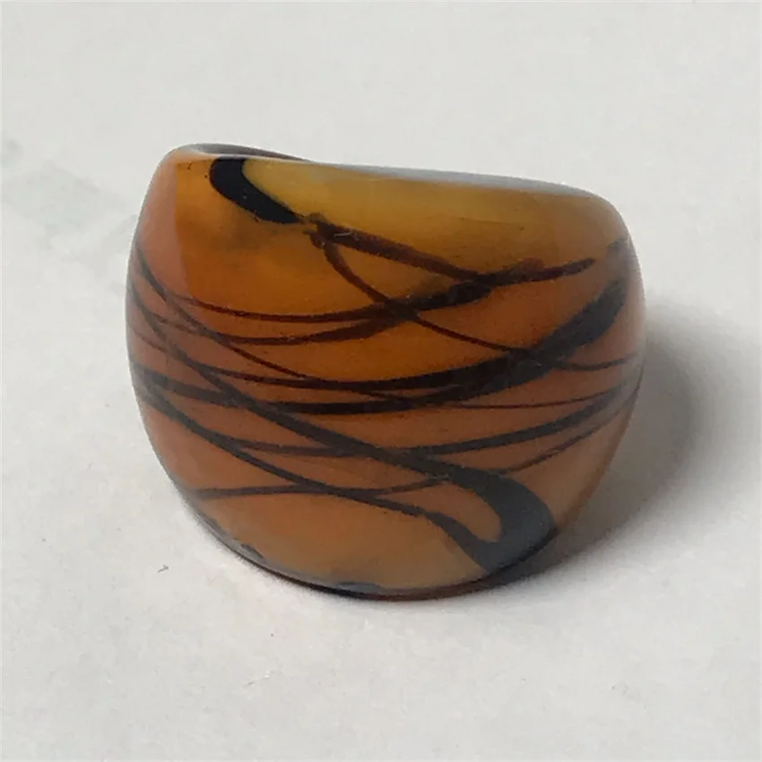 New Handmade For Neutral Women Men Retro Style Murano Glass Liuli Colored Lines Finger Rings Fashion Jewelry Brown