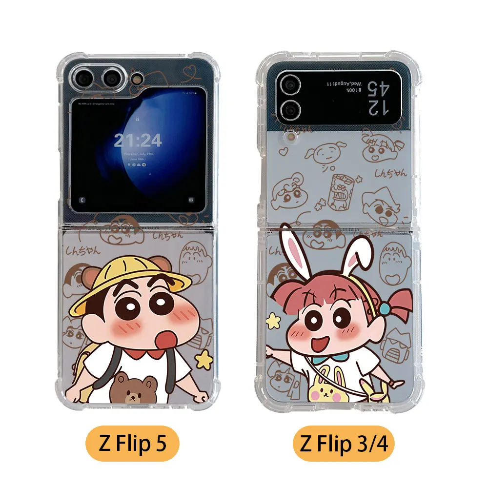 Funny Anime Crayons Shins-chans Phone Case for Samsung Galaxy Z Flip 3 4 Z Flip 5 6 Z Fold 4 5G PC Soft Anti-fall Back Cover