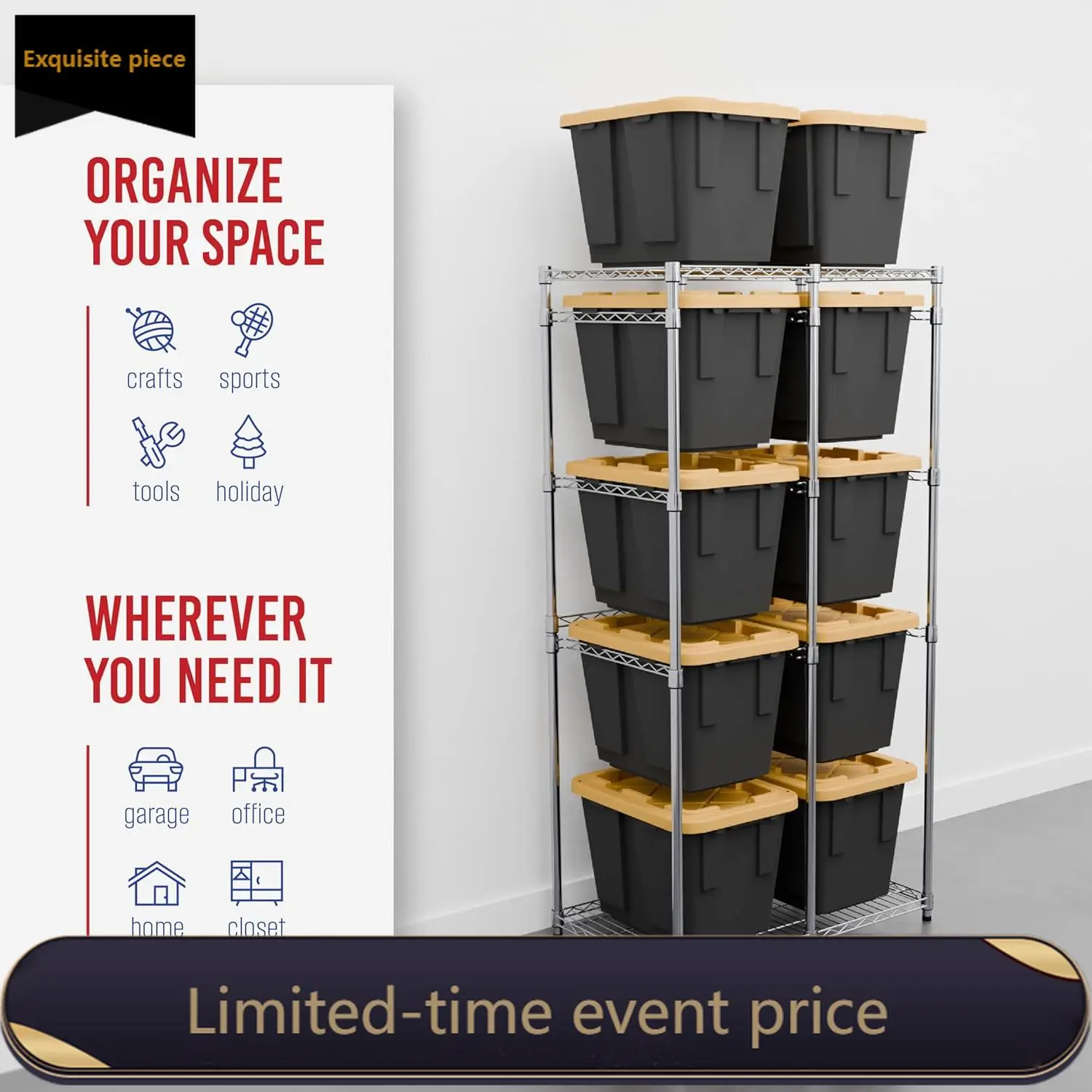 

SafeRacks Bin Storage Rack for 12 Gallon Storage Totes – Includes 10 Bins - Garage or Holiday Organization, Declutter, NSF Certi