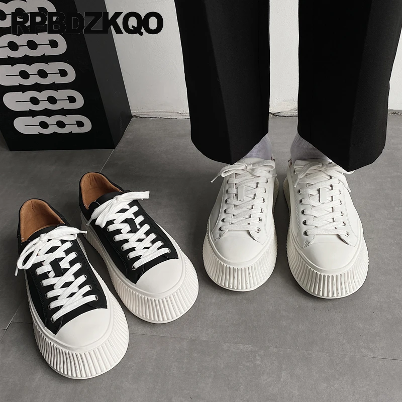 

Designer Round Toe Creepers Sneakers Sport Shoes Breathable Athletic Trainers Flatforms Lace Up Muffin Flats Skate Men High Sole