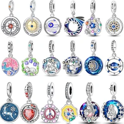 Sparkling Sun,Star & Moon Spinning Evil Eye Celestial Dangle Charm Fits Bracelet For Women 925 Sterling Silver Necklace Pendant
