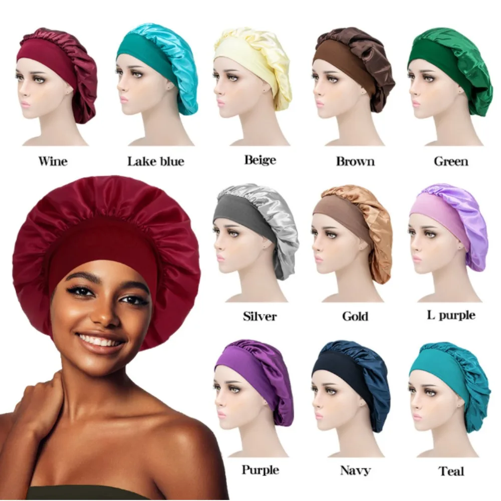 

1pcs Soft Silk Satin Lined Bonnet Large Satin Hair Bonnet Household Sleep Shower Cap Hair Wrap Cover for Long Hair Salon Tool