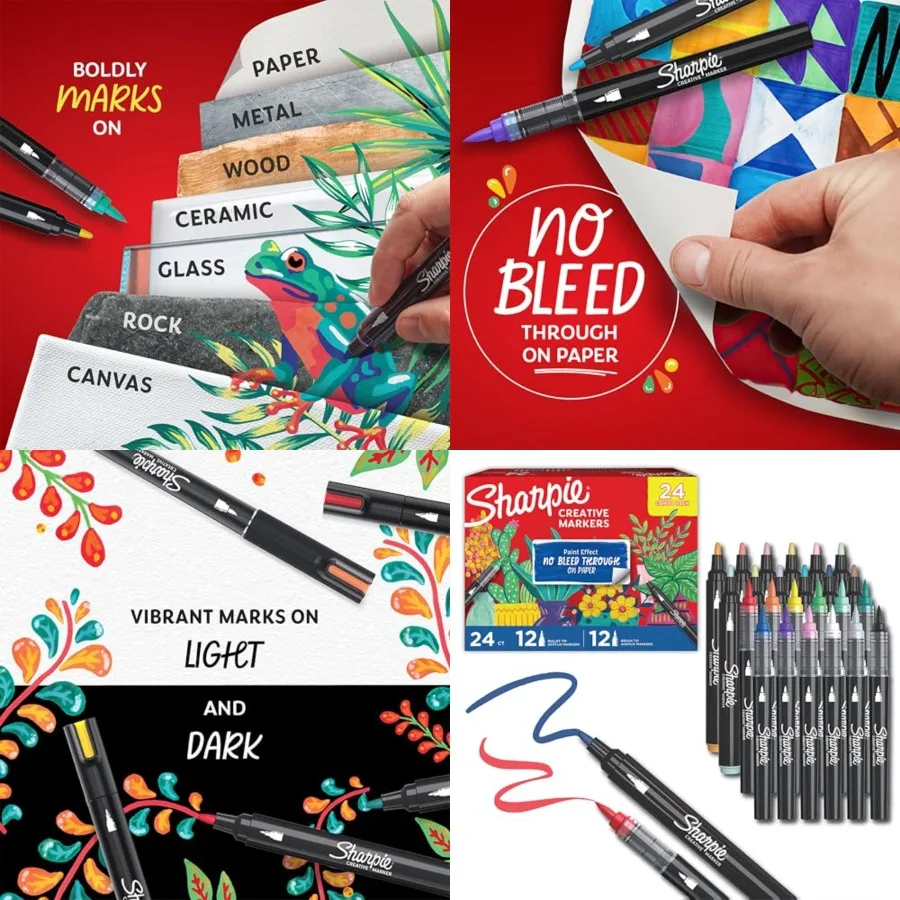 

Creative Markers Combo Pack with Water-Based Acrylic Ink Bullet and Brush Tips for Artistic Expression on Paper Metal Wood Cera