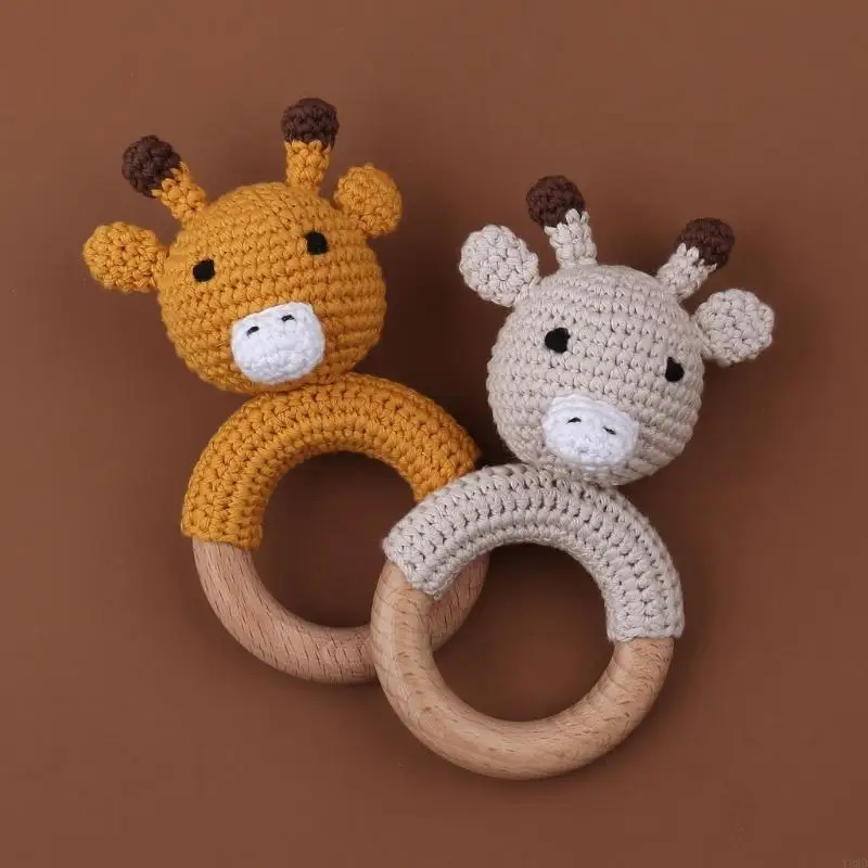 Y88D Baby Rattle Giraffe Crochet Molars Log Animal Teether Safe Wooden Mobile Pram Crib Ring Children Product