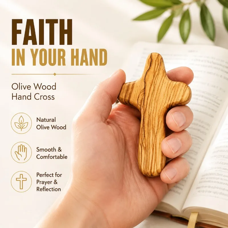 Natural Walnut Timber Cross Ornament Carved Angel Emblem Polished Handcraft Accessory Portable Daily Carry Believer Devotion