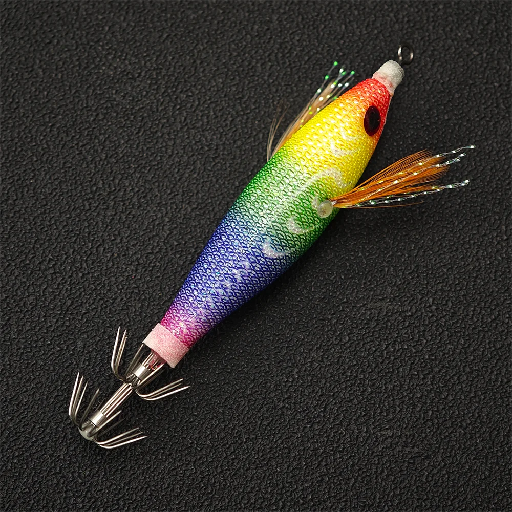 5-teiliges Horizontales Tintenfisch-Jig-Set Leuchtender Regenbogen-Tintenfischköder UV-Umwickelter Oktopus-Köder für Salzwasser-Nachtangeln – Detail 2