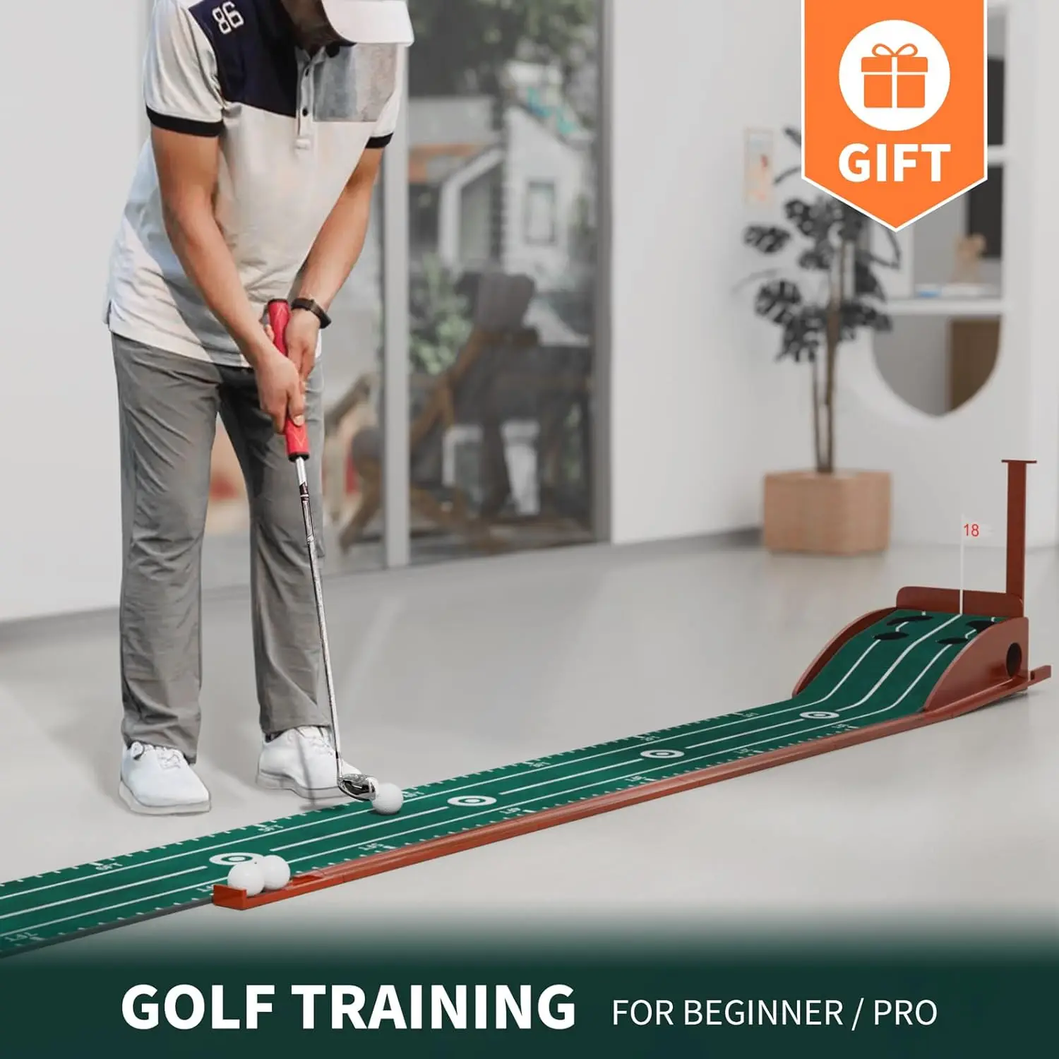 Mat - Putting Green Indoor with Ball Return, Golf Training Aid Mats Practice Game for Office Home