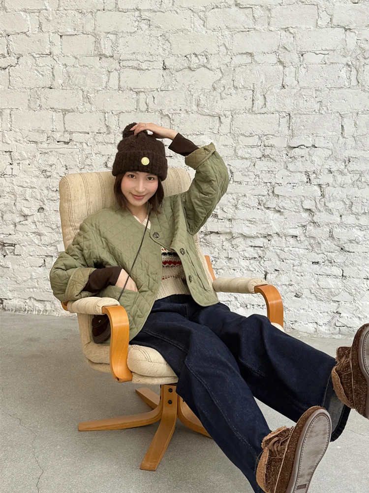 

Lightweight Loose Women's Cotton Jaet id Pattern Simple Sle Raindrop Flax Cotton Quilted ort Outerwear Coat