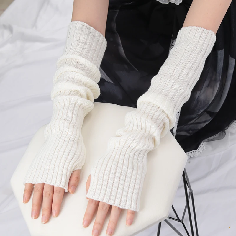 Guantes largos sin dedos para mujer, manoplas suaves de Lolita Kawaii, guantes de punto cálidos para invierno, manga de brazo, guantes góticos Punk