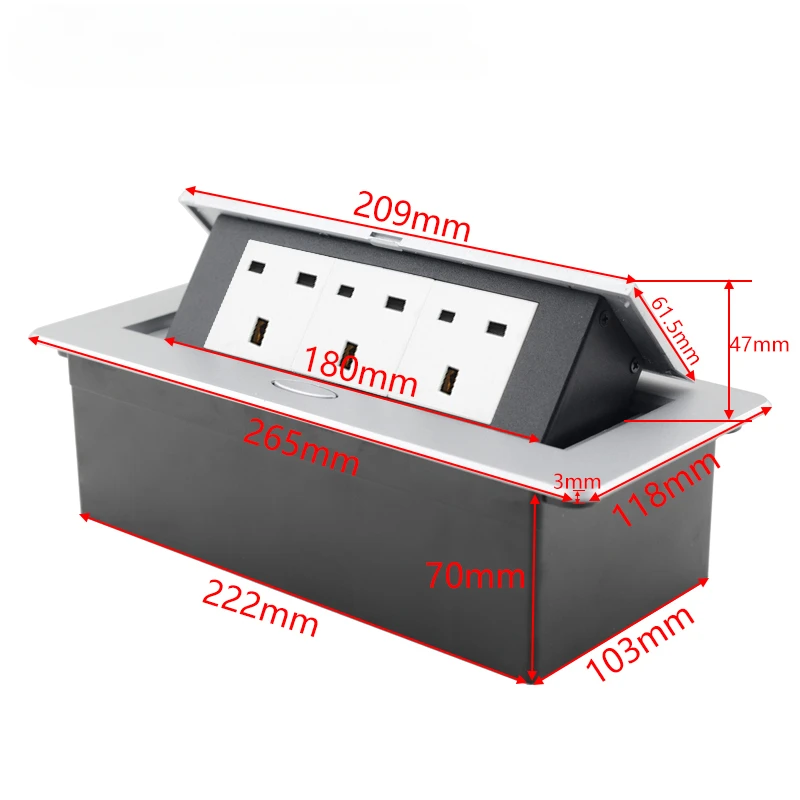 UK Pop Up Hidden Sockets Table 2 3 Outlets USB Fast Charge Type-C Electric Box Benchtop Recessed Power Strip Desktop Desk Socket