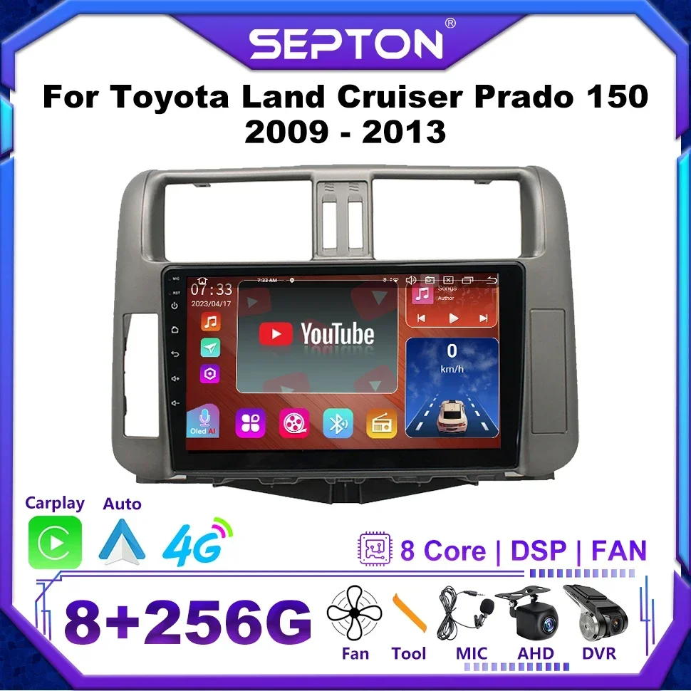 

SEPTON Android12 Car Radio 8+128G Head Unit Car Radio for Toyota Land Cruiser Prado 150 2009 - 2013 Wifi Carplay Android Auto