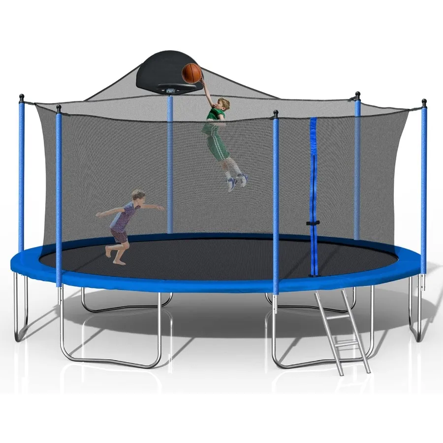 

1000LBS 14FT Trampoline with Basketball Hoop Safety Enclosure Net - ASTM Approved Outdoor Recreational Heavy-Duty Trampoline fo