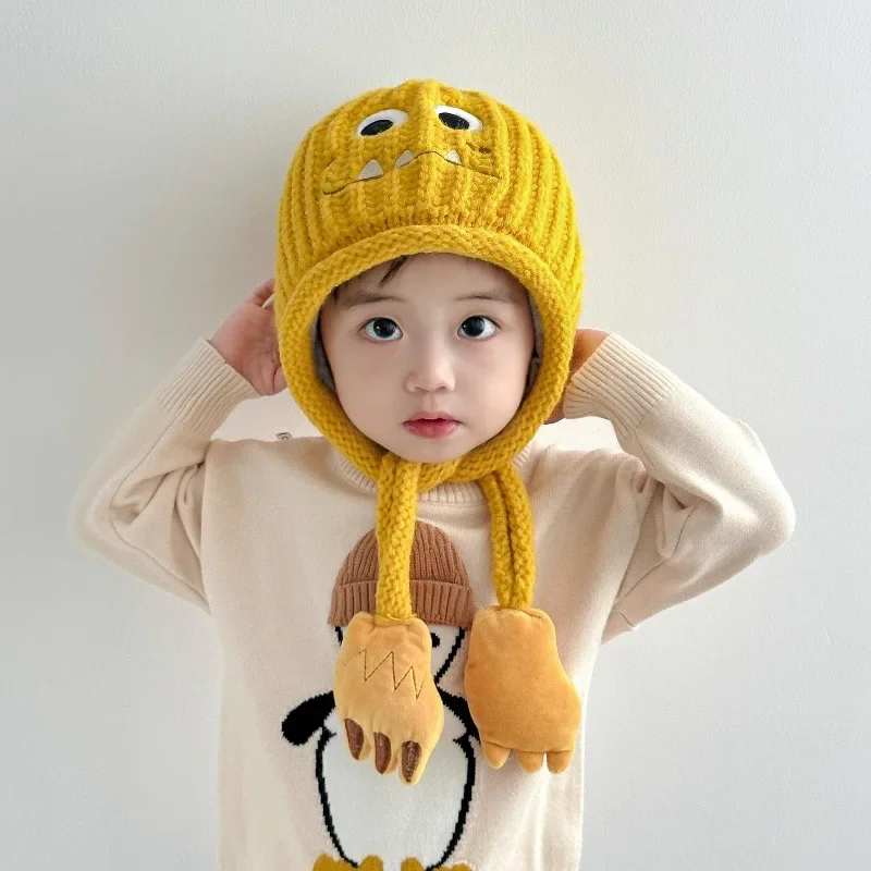 

2-5 Years Old Children's Hats in Autumn and Winter with Fleece and Thickened Dinosaur Beanie Hat To Keep Warm and Super Cute