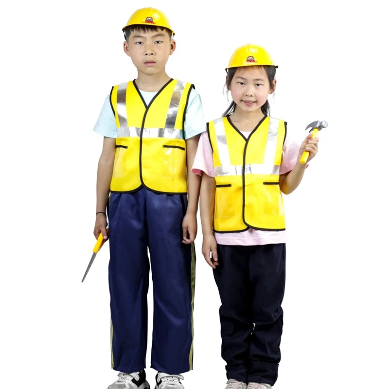 Cosplay Construction Worker Costumes Props Sets Kit for Kids Role Play Suit Toy Career Heavy Worker Dress Up Disfraz Hombre 2022