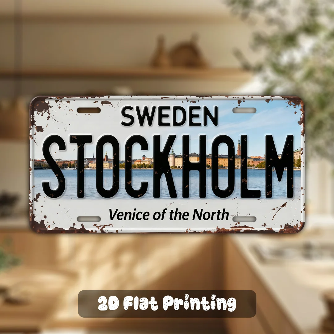 1pc Retro Sweden Stockholm Aluminum Fridge Magnet (3.9'x1.97'), Vintage Travel Souvenir, Decorative Magnet for Kitchen Refrig