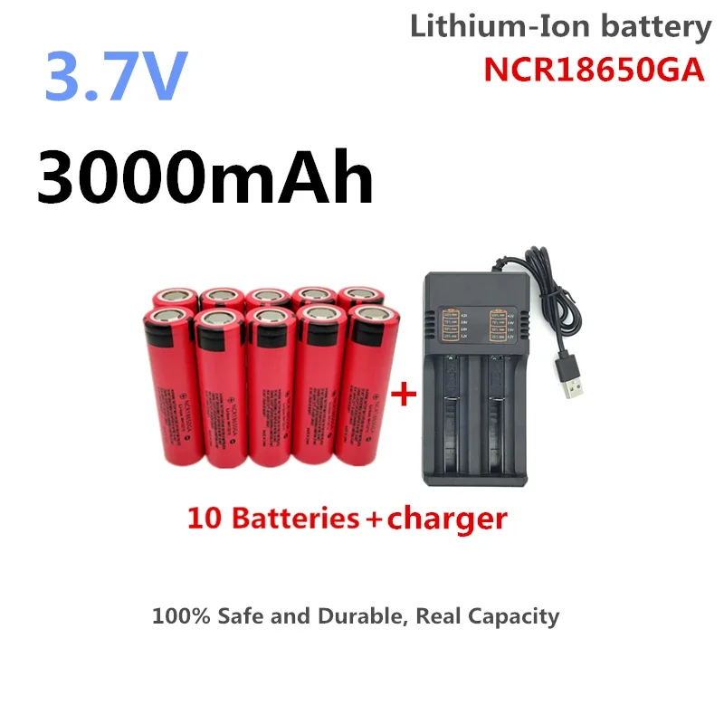 

100% safe and durable, actual capacity 3.7V 18650 3000mAh lithium-ion NCR18650GA rechargeable multi-functional battery+charger