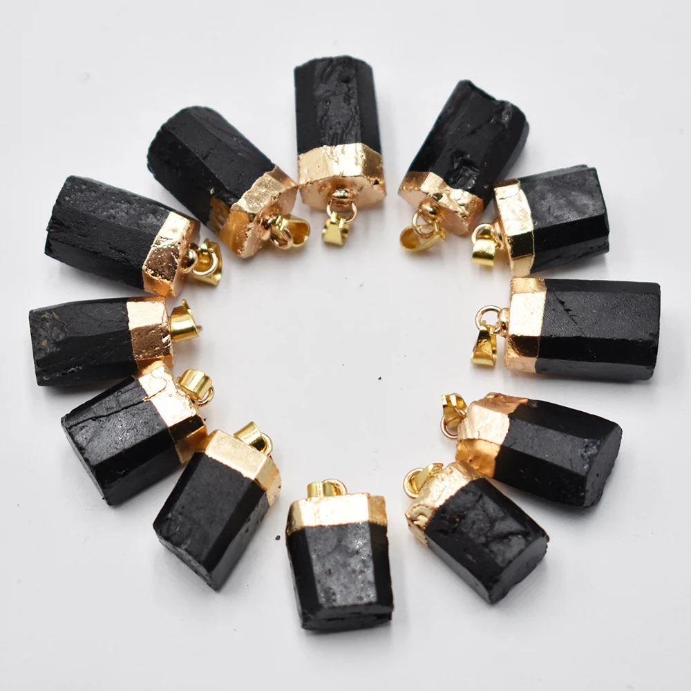 Fashion Natural black tourmaline stone Healing Reiki irregular Raw Energy Chakra pendants12pcs/lot wholesale free shipping