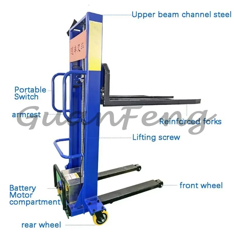 Self-loading portable forklift, 1500 kg miniature manual semi-electric self-loading stacker