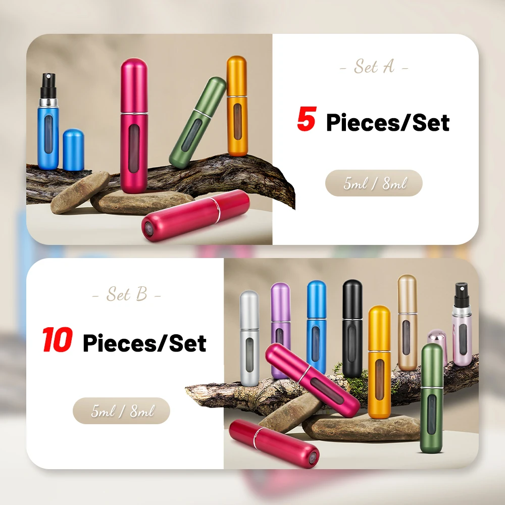 Botella de Perfume recargable portátil con pulverizador, contenedores de Perfume, atomizador, Color aleatorio, 8ml, 5ml, 10 P/Set o 5 P/Set