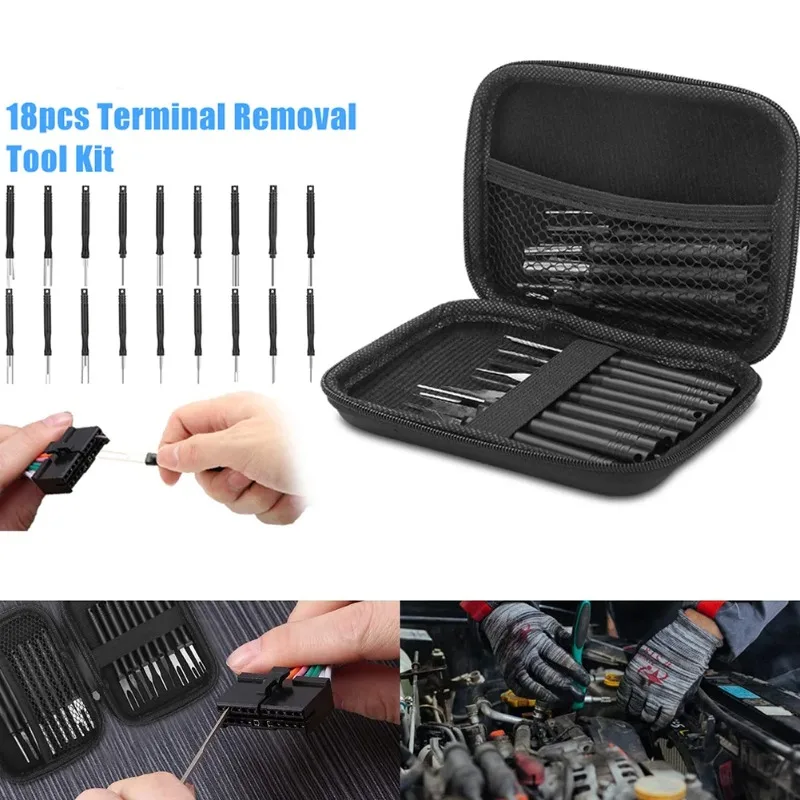 

BIEPU 18Pcs Car Terminal Removal Kit Repair Inspection Tools Auto Cable Plug Remove Pin Puller Electrical Wire Crimp Tools