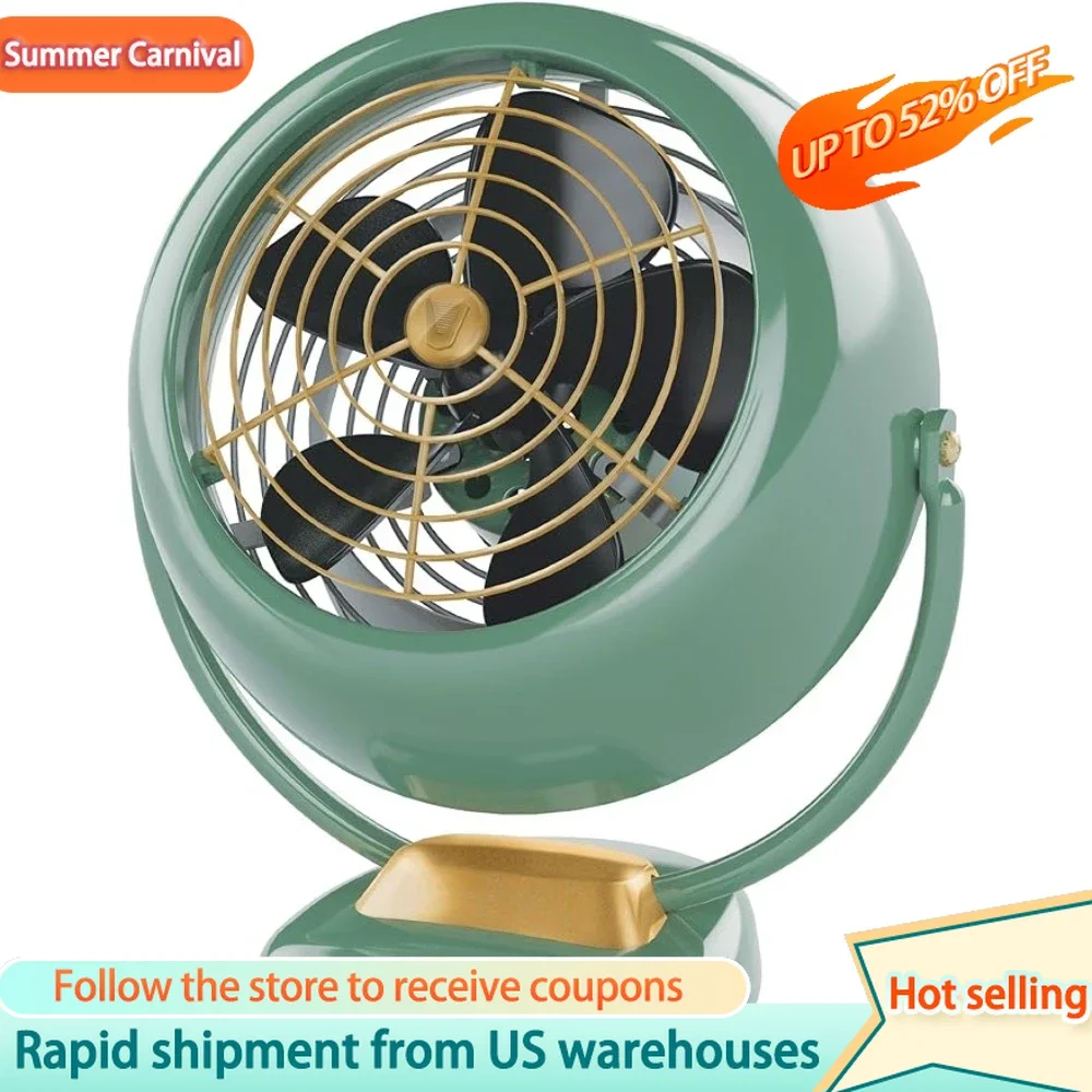 

Green Portable Mini Fan Vintage Air Circulator Fan 3 Speeds Adjustable Airflow Metal Construction Turbo Jet Household Home